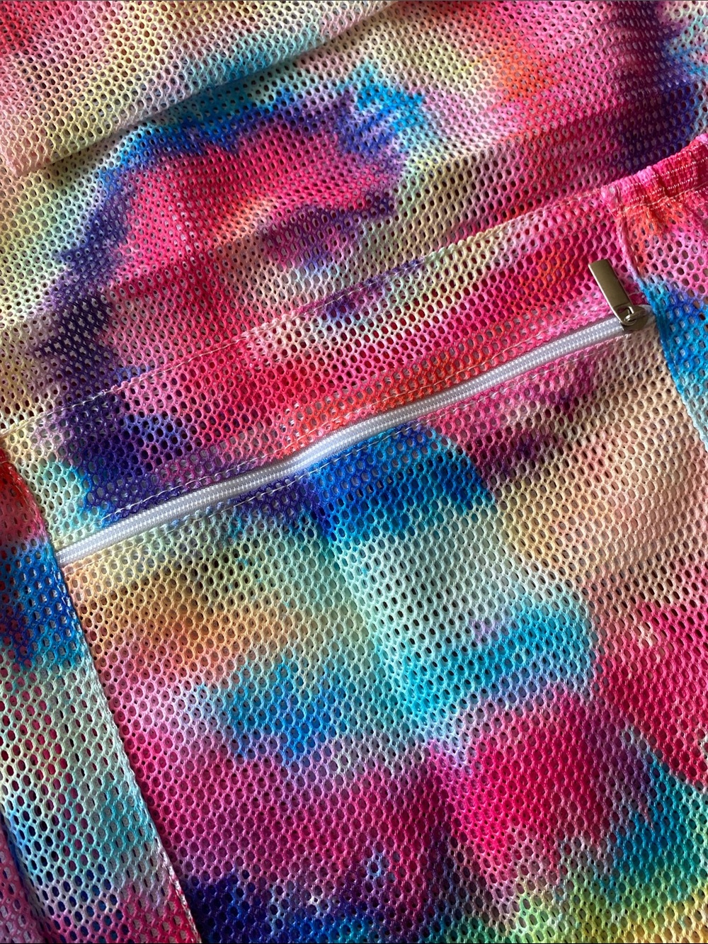 Tie-Dye Pink Multicolor Mesh Drawstring Backpack - Picture 2 of 5